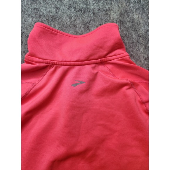 Brooks Womens Neon Pink Lime Green Quarter Zip Running Top Small Thumbholes - Picture 7 of 11